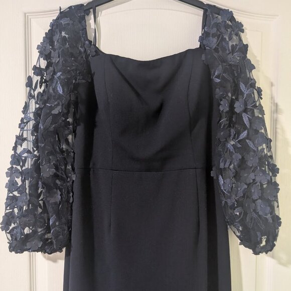 Eliza J | Off-the-Shoulder 3D Floral Sleeve Scuba Crepe Evening Dress - Picture 6 of 12